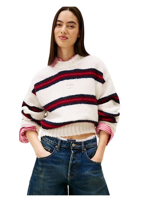 Pullover relaxed fit con distintivo Tommy OFF WHITE Tommy Hilfiger | DW0DW21679YBH